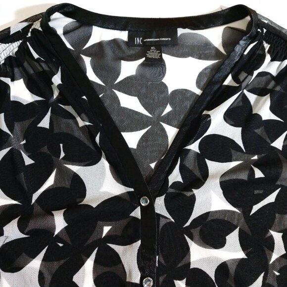 INC International Concepts Women's Black/White Flower Sheer Button Up XL X-Large - Picture 3 of 8